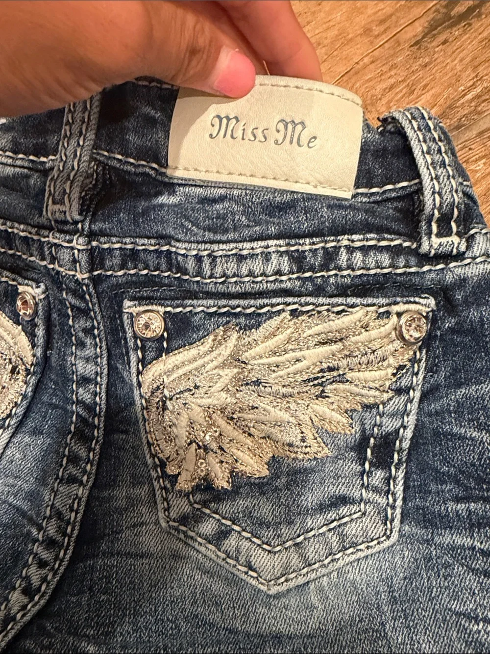 Miss Me Bootcut Jeans with Embroidered Wing Back Pockets - Blue